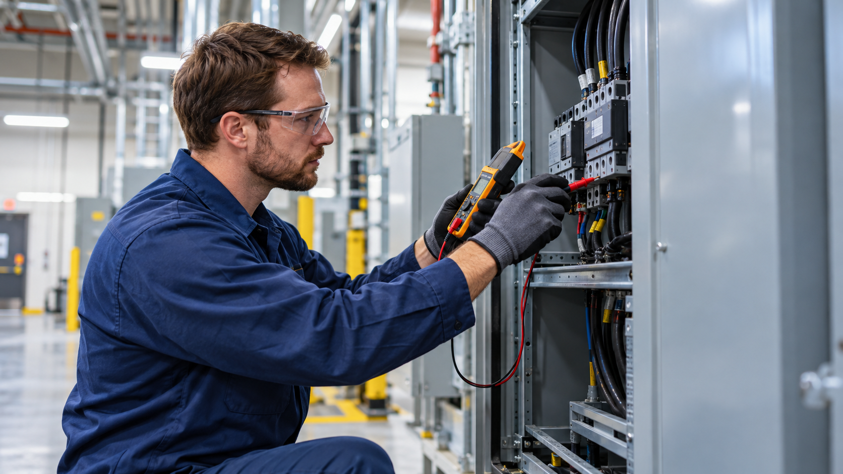 Commercial electrical equipment being evaluated during an inspection